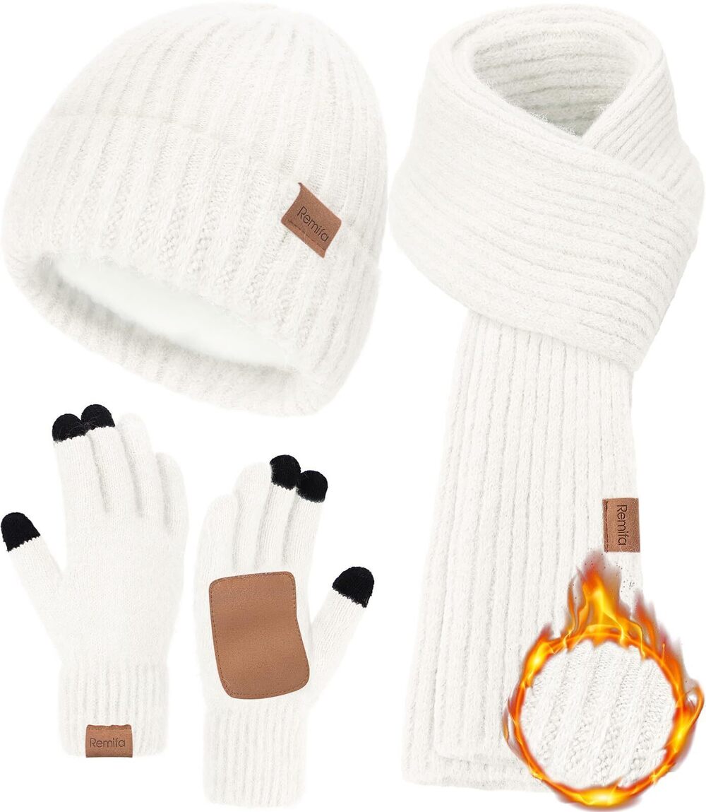 5170 Beanie Hat Scarf Gloves Set , Winter Beanie Long Knit Scarf Anti-Slip